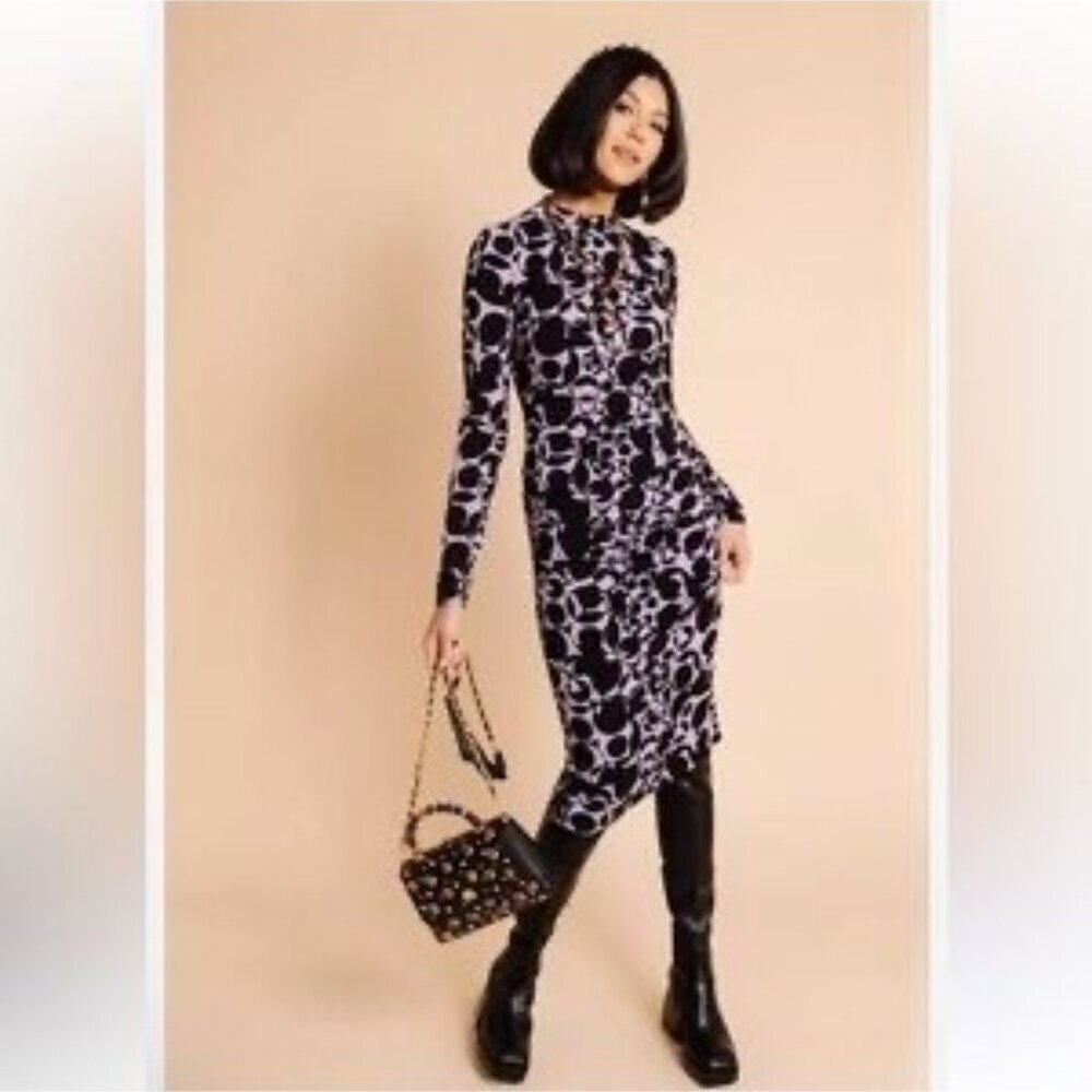 Y Rachel Parcell Purple Patterned Long Sleeved Ruched Maxi Dress